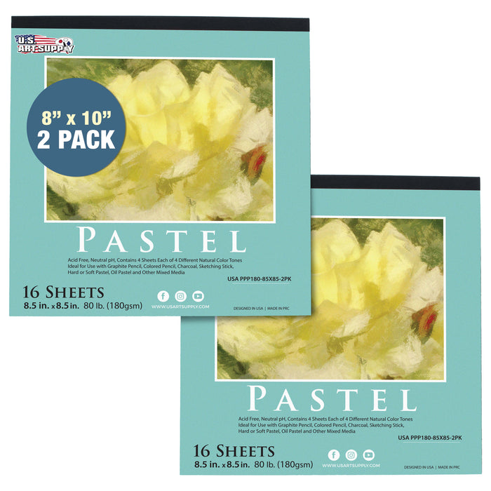 8.5 x 8.5" Pastel Paper Pad: 2 Pack (32 Sheet Total), 80lb (180gsm), 4 Neutral Toned Colors, Textured Hard or Soft Oil Pastel Paper, Drawing Sketchbook Pad, Mixed Media