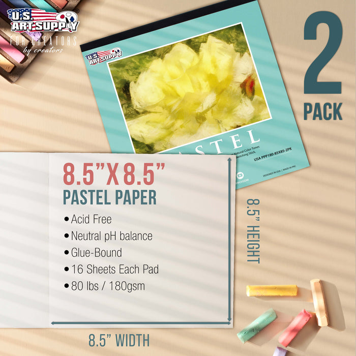 8.5 x 8.5" Pastel Paper Pad: 2 Pack (32 Sheet Total), 80lb (180gsm), 4 Neutral Toned Colors, Textured Hard or Soft Oil Pastel Paper, Drawing Sketchbook Pad, Mixed Media