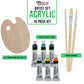 Wood Painting Palette Set with 6-Piece Acrylic Paint Tubes and 3 Brushes - Artist Palette for Painting