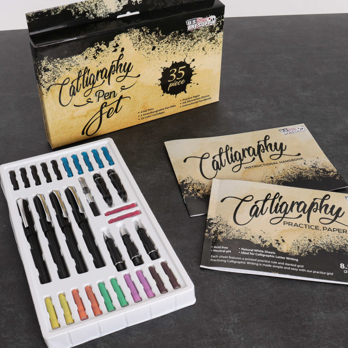 35-Piece Calligraphy Pen Set - 4 Pens, 5 Nibs, 22 Inks, Includes Calligraphy Pens for Writing, Beginners Handbook & Practice Paper Pad