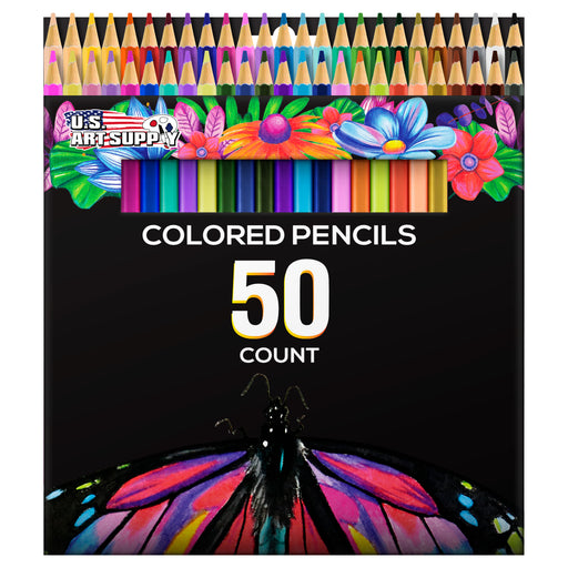 U.S. Art Supply 50 Piece Adult Coloring Book Artist Grade Colored Pencil Set - Vibrant Colors, Smooth Art Drawing, Sketching, Shading, Blending, Fun