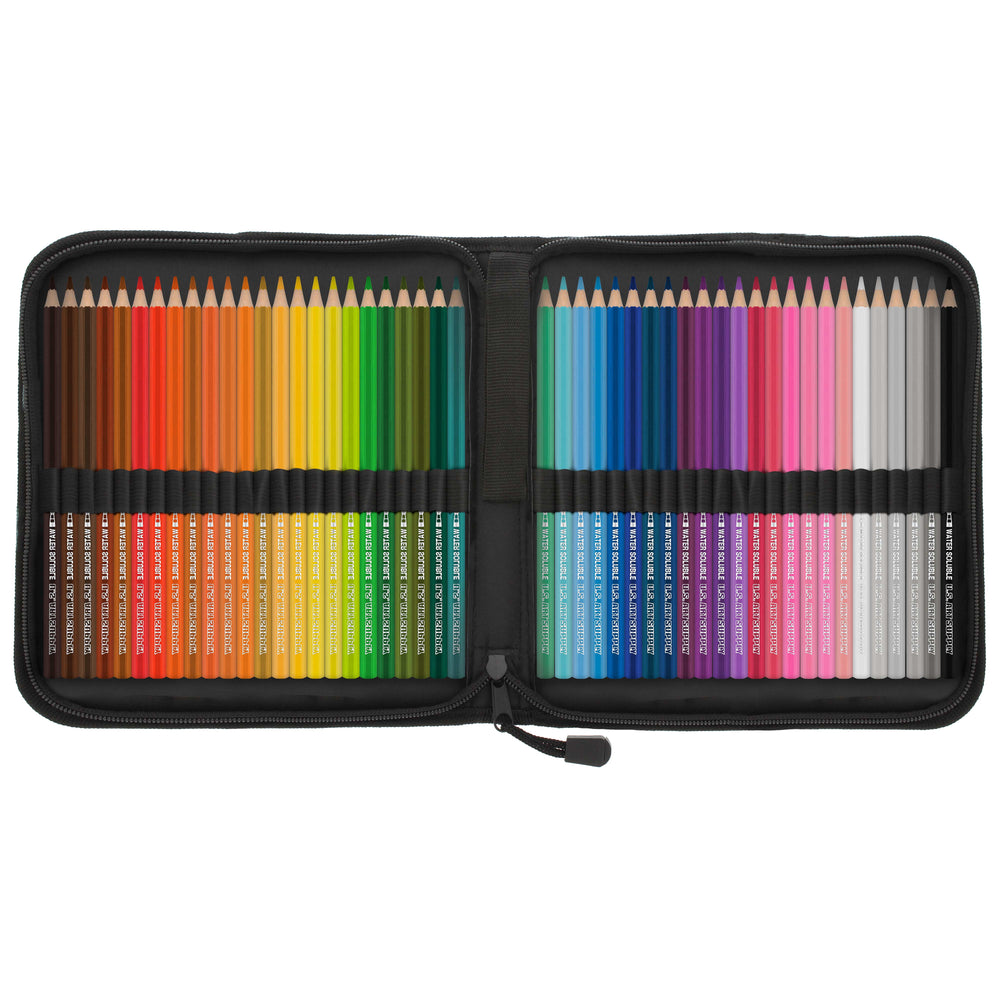 U.S. Art Supply 48 Piece Watercolor Artist Grade Water Soluble Colored Pencil Set with Zippered Storage & Carrying Case, 7" Pencils Drawing Sketching