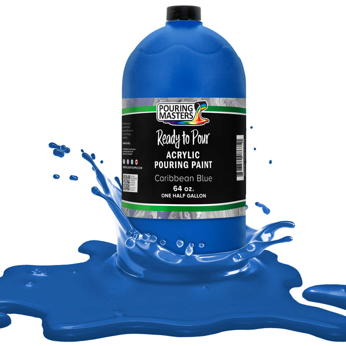 Caribbean Blue Acrylic Ready to Pour Pouring Paint Premium 64-Ounce Pre-Mixed Water-Based - for Canvas, Wood, Paper, Crafts, Tile, Rocks and More