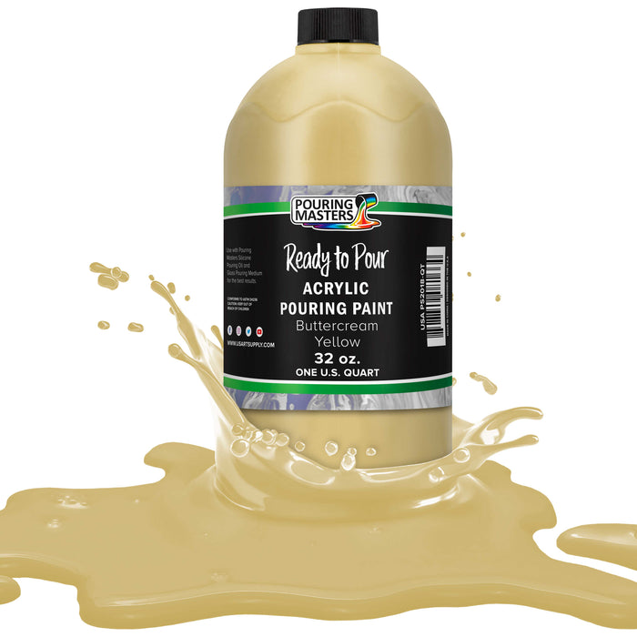 Pouring Masters Buttercream Yellow Ready to Pour Acrylic Pouring Paint - Premium 32-Ounce Pre-Mixed Fluid Acrylic Paint - Fluid Art Supplies for Canvas, Wood, Paper, Tile & Rocks