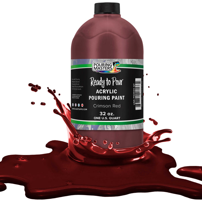 Crimson Red Acrylic Ready to Pour Pouring Paint Premium 32-Ounce Pre-Mixed Water-Based - for Canvas, Wood, Paper, Crafts, Tile, Rocks and More