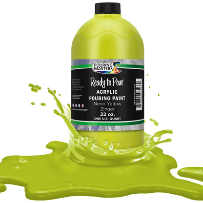 Pouring Masters Neon Yellow Ready to Pour Acrylic Pouring Paint - Premium 32-Ounce Pre-Mixed Fluid Acrylic Paint - Fluid Art Supplies for Canvas, Wood, Paper, Tile & Rocks