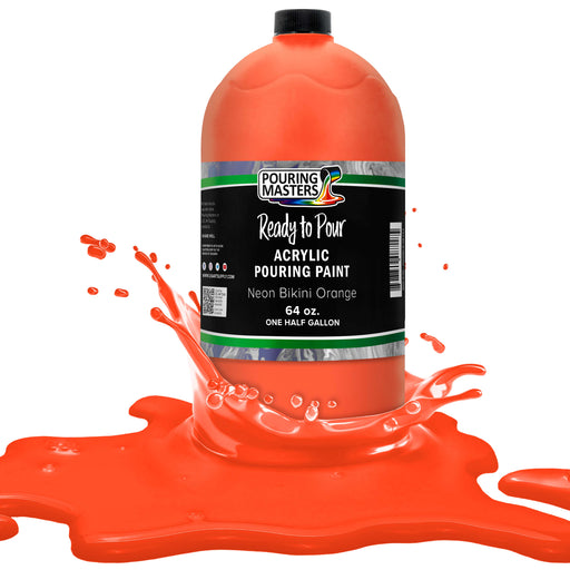 Neon Bikini Orange Acrylic Ready to Pour Pouring Paint Premium 64-Ounce Pre-Mixed Water-Based - for Canvas, Wood, Paper, Crafts, Tile, Rocks and More