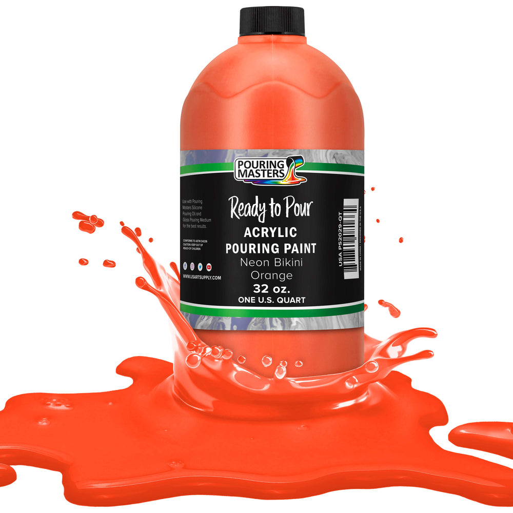 Neon Bikini Orange Acrylic Ready to Pour Pouring Paint Premium 32-Ounce Pre-Mixed Water-Based - for Canvas, Wood, Paper, Crafts, Tile, Rocks and More