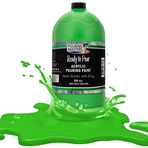 Neon Green with Envy Acrylic Ready to Pour Pouring Paint Premium 64-Ounce Pre-Mixed Water-Based - Painting Canvas, Wood, Crafts, Tile, Rocks
