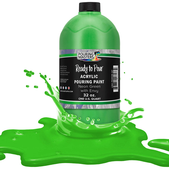 Neon Green with Envy Acrylic Ready to Pour Pouring Paint Premium 32-Ounce Pre-Mixed Water-Based - Painting Canvas, Wood, Crafts, Tile, Rocks