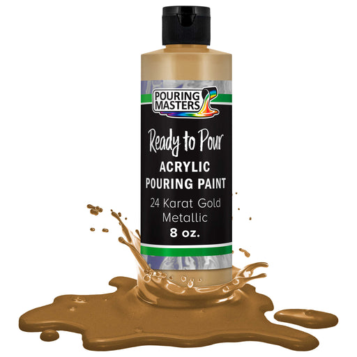 24 Karat Gold Metallic Acrylic Ready to Pour Pouring Paint Premium 8-Ounce Pre-Mixed Water-Based - Painting Canvas, Wood, Crafts, Tile, Rocks