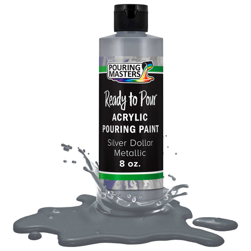 Silver Dollar Metallic Acrylic Ready to Pour Pouring Paint Premium 8-Ounce Pre-Mixed Water-Based - Painting Canvas, Wood, Crafts, Tile, Rocks