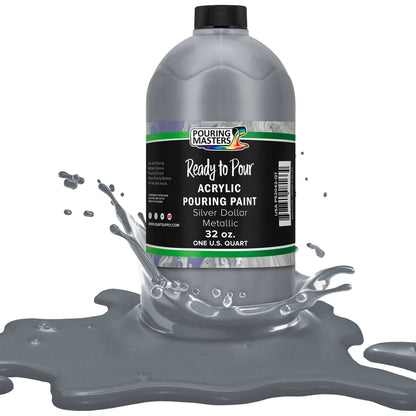 Pouring Masters Silver Dollar Metallic Ready to Pour Acrylic Pouring Paint - Premium 32-Ounce Pre-Mixed Fluid Acrylic Paint - Fluid Art Supplies for Canvas, Wood, Paper, Tile & Rocks