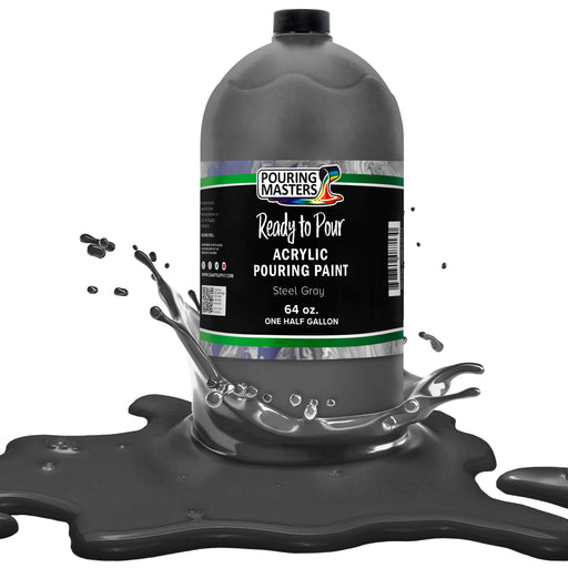 Steel Gray Acrylic Ready to Pour Pouring Paint Premium 64-Ounce Pre-Mixed Water-Based - for Canvas, Wood, Paper, Crafts, Tile, Rocks and More