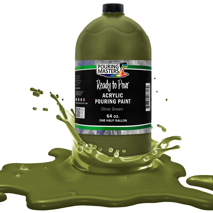 Pouring Masters Olive Green Ready to Pour Acrylic Pouring Paint - Premium 64-Ounce Pre-Mixed Fluid Acrylic Paint - Fluid Art Supplies for Canvas, Wood, Paper, Tile & Rocks