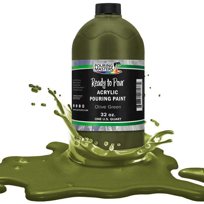 Olive Green Acrylic Ready to Pour Pouring Paint Premium 32-Ounce Pre-Mixed Water-Based - for Canvas, Wood, Paper, Crafts, Tile, Rocks and More