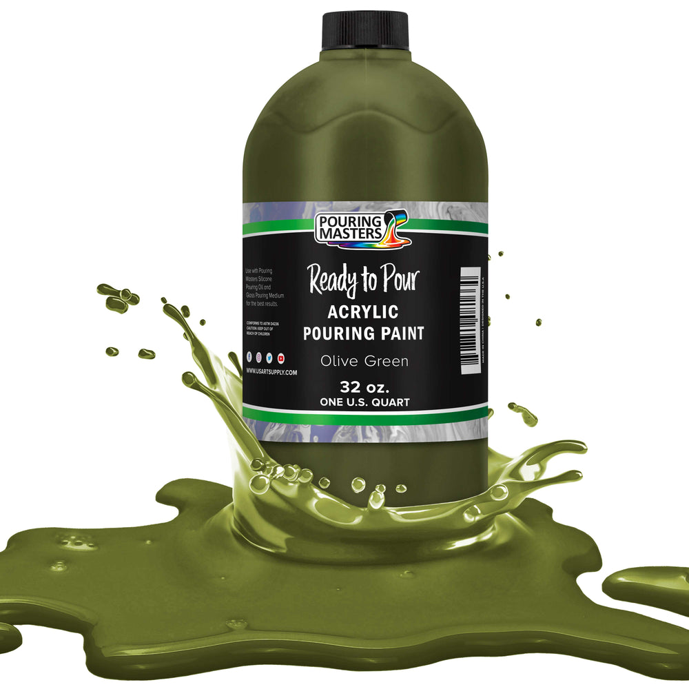 Pouring Masters Olive Green Ready to Pour Acrylic Pouring Paint - Premium 32-Ounce Pre-Mixed Fluid Acrylic Paint - Fluid Art Supplies for Canvas, Wood, Paper, Tile & Rocks