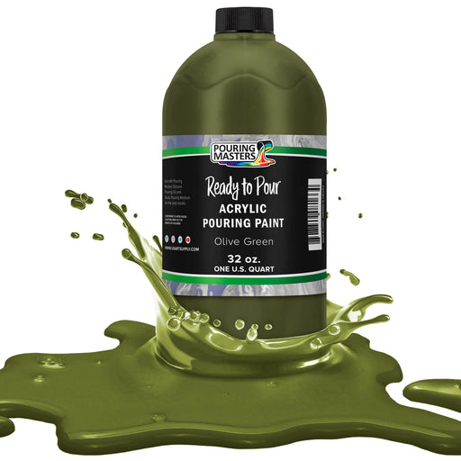 Pouring Masters Olive Green Ready to Pour Acrylic Pouring Paint - Premium 32-Ounce Pre-Mixed Fluid Acrylic Paint - Fluid Art Supplies for Canvas, Wood, Paper, Tile & Rocks