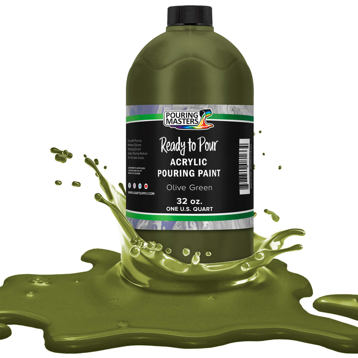 Pouring Masters Olive Green Ready to Pour Acrylic Pouring Paint - Premium 32-Ounce Pre-Mixed Fluid Acrylic Paint - Fluid Art Supplies for Canvas, Wood, Paper, Tile & Rocks