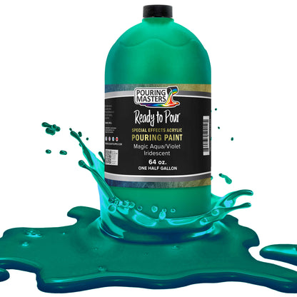 Pouring Masters Magic Aqua/Violet Iridescent Special Effects Acrylic Pouring Paint - Premium 64-Ounce Pre-Mixed Fluid Acrylic Paint - Fluid Art Supplies for Canvas, Wood, Paper, Tile & Rocks