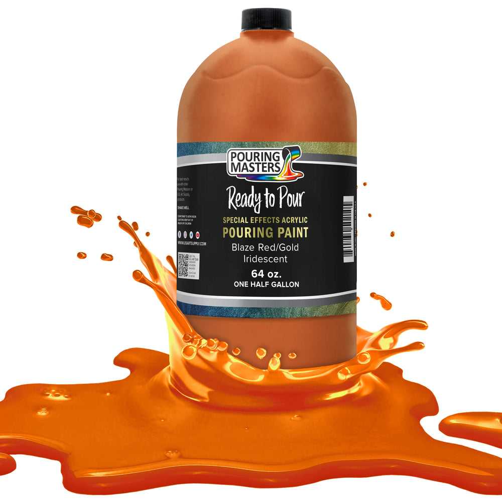 Blaze Red/Gold Iridescent Special Effects Pouring Paint - Half Gallon Bottle - Acrylic Ready to Pour Pre-Mixed Water Based for Canvas and More