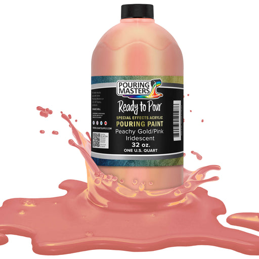Peachy Gold/Pink Iridescent Special Effects Pouring Paint - Quart Bottle - Acrylic Ready to Pour Pre-Mixed Water Based for Canvas and More