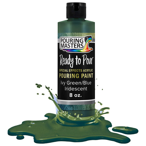 Ivy Green/Blue Iridescent Special Effects Pouring Paint - 8 Ounce Bottle - Acrylic Ready to Pour Pre-Mixed Water Based for Canvas and More