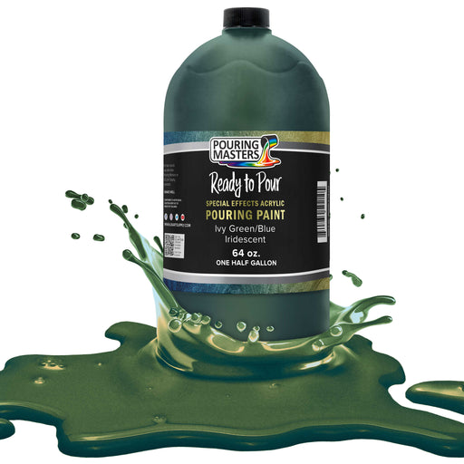 Ivy Green/Blue Iridescent Special Effects Pouring Paint - Half Gallon Bottle - Acrylic Ready to Pour Pre-Mixed Water Based for Canvas and More