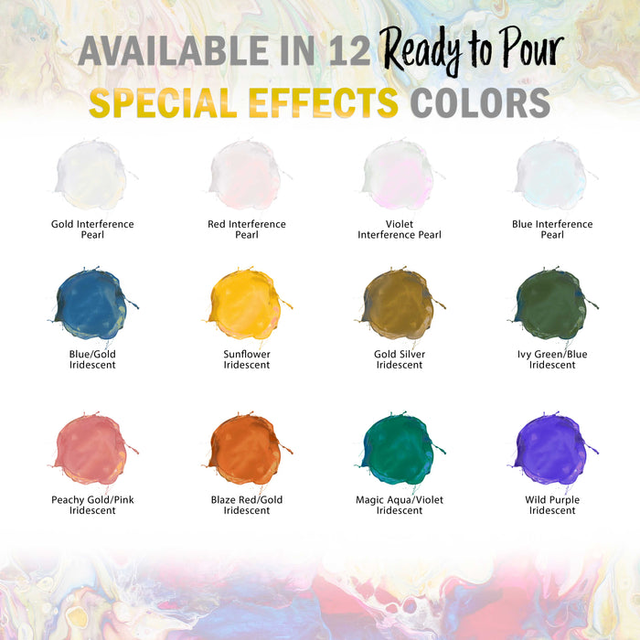 Gold/Silver Iridescent Special Effects Pouring Paint - 8 Ounce Bottle - Acrylic Ready to Pour Pre-Mixed Water Based for Canvas and More