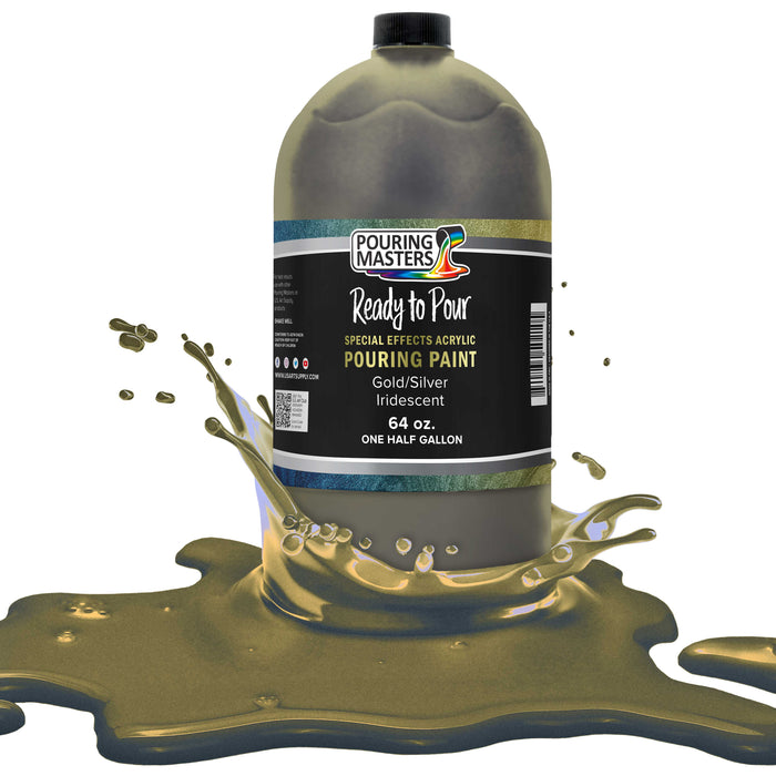 Gold/Silver Iridescent Special Effects Pouring Paint - Half Gallon Bottle - Acrylic Ready to Pour Pre-Mixed Water Based for Canvas and More