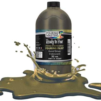 Pouring Masters Gold/Silver Iridescent Special Effectsr Acrylic Pouring Paint - Premium 32-Ounce Pre-Mixed Fluid Acrylic Paint - Fluid Art Supplies for Canvas, Wood, Paper, Tile & Rocks