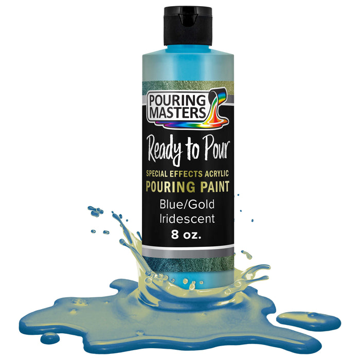 Blue/Gold Iridescent Special Effects Pouring Paint - 8 Ounce Bottle - Acrylic Ready to Pour Pre-Mixed Water Based for Canvas and More