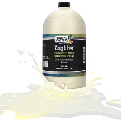 Pouring Masters Gold Interference Pearl Special Effects Acrylic Pouring Paint - Premium 64-Ounce Pre-Mixed Fluid Acrylic Paint - Fluid Art Supplies for Canvas, Wood, Paper, Tile & Rocks