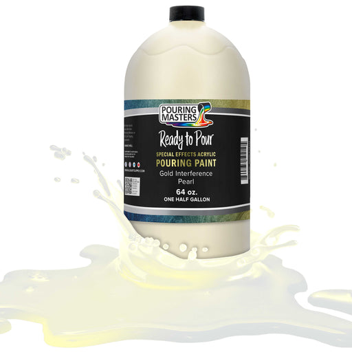 Gold Interference Pearl Special Effects Pouring Paint - Half Gallon Bottle - Acrylic Ready to Pour Pre-Mixed Water Based for Canvas and More