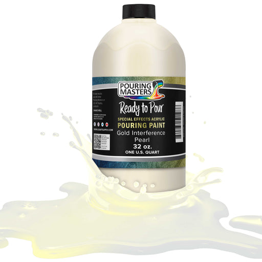 Gold Interference Pearl Special Effects Pouring Paint - Quart Bottle - Acrylic Ready to Pour Pre-Mixed Water Based for Canvas and More