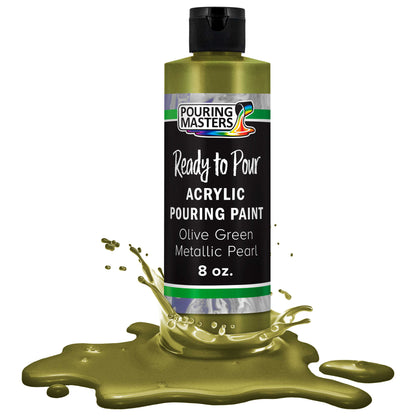 Pouring Masters Olive Green Metallic Pearl Ready to Pour Acrylic Pouring Paint - Premium 8-Ounce Pre-Mixed Fluid Acrylic Paint - Fluid Art Supplies for Canvas, Wood, Paper, Tile & Rocks