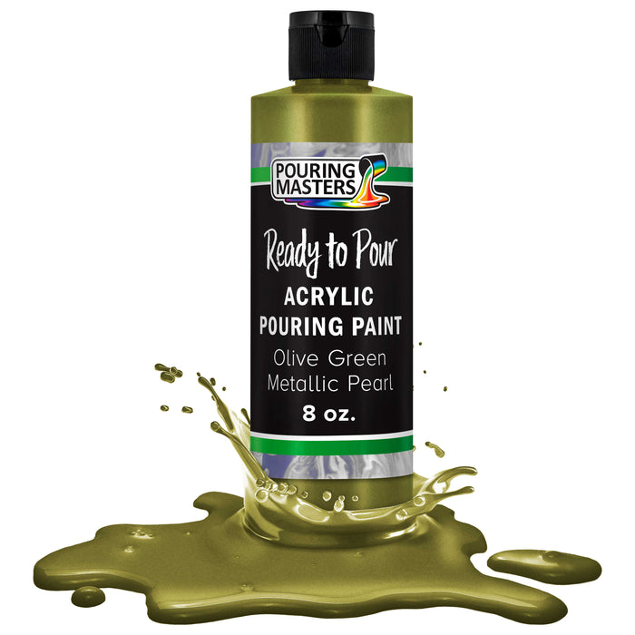 Olive Green Metallic Pearl Acrylic Ready to Pour Pouring Paint Premium 8-Ounce Pre-Mixed Water-Based - Painting Canvas, Wood, Crafts, Tile, Rocks