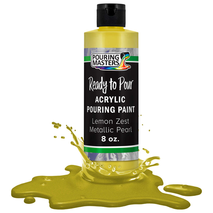 Lemon Zest Metallic Pearl Acrylic Ready to Pour Pouring Paint Premium 8-Ounce Pre-Mixed Water-Based - Painting Canvas, Wood, Crafts, Tile, Rocks
