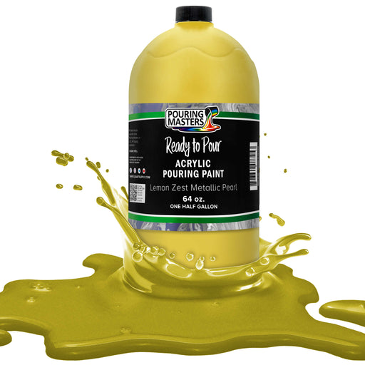 Lemon Zest Metallic Pearl Acrylic Ready to Pour Pouring Paint Premium 64-Ounce Pre-Mixed Water-Based - Painting Canvas, Wood, Crafts, Tile, Rocks