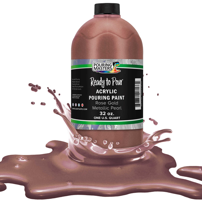 Rose Gold Metallic Pearl Acrylic Ready to Pour Pouring Paint - Premium 32-Ounce Pre-Mixed Water-Based - Painting Canvas, Wood, Crafts, Tile, Rocks