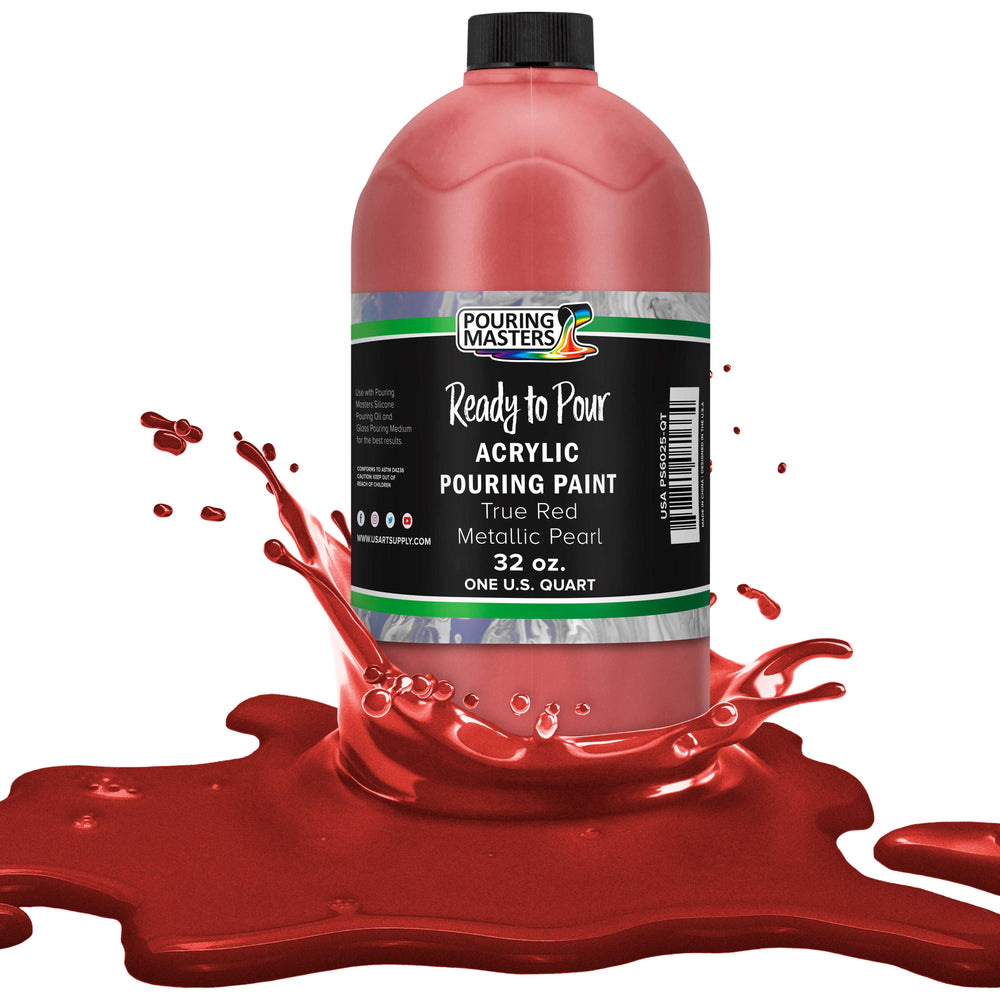 True Red Metallic Pearl Acrylic Ready to Pour Pouring Paint Premium 32-Ounce Pre-Mixed Water-Based - Painting Canvas, Wood, Crafts, Tile, Rocks