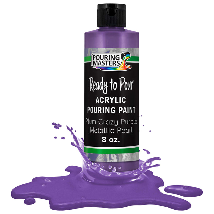 Plum Crazy Purple Metallic Pearl Acrylic Ready to Pour Pouring Paint Premium 8-Ounce Pre-Mixed Water-Based - Painting Canvas, Wood, Crafts, Tile
