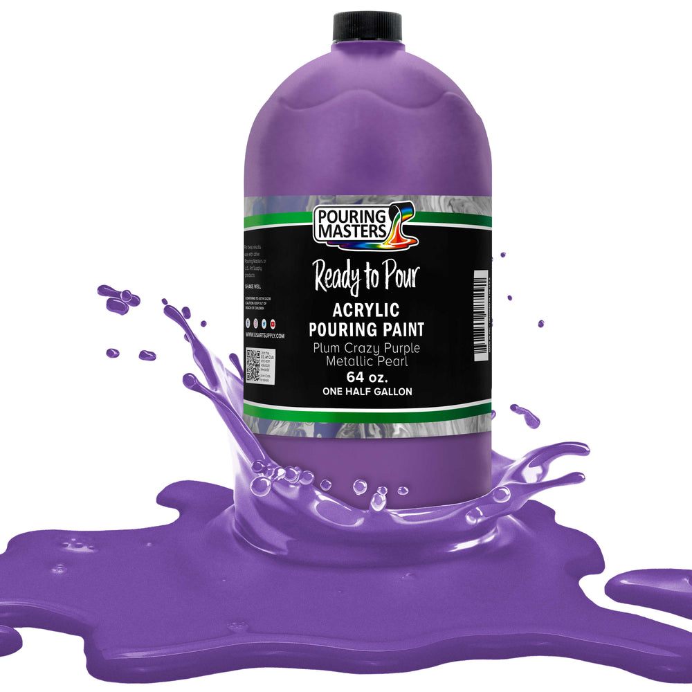 Pouring Masters Plum Crazy Purple Metallic Pearl Ready to Pour Acrylic Pouring Paint - Premium 64-Ounce Pre-Mixed Fluid Acrylic Paint - Fluid Art Supplies for Canvas, Wood, Paper, Tile & Rocks