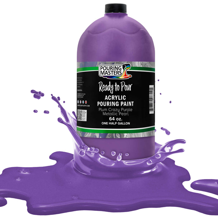 Plum Crazy Purple Metallic Pearl Acrylic Ready to Pour Pouring Paint Premium 64-Ounce Pre-Mixed Water-Based - Painting Canvas, Wood, Crafts, Tile