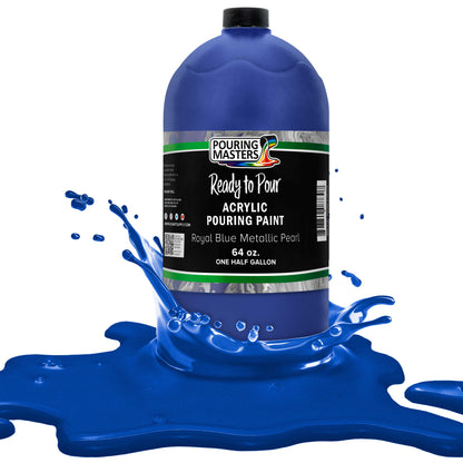 Pouring Masters Royal Blue Metallic Pearl Ready to Pour Acrylic Pouring Paint - Premium 64-Ounce Pre-Mixed Fluid Acrylic Paint - Fluid Art Supplies for Canvas, Wood, Paper, Tile & Rocks