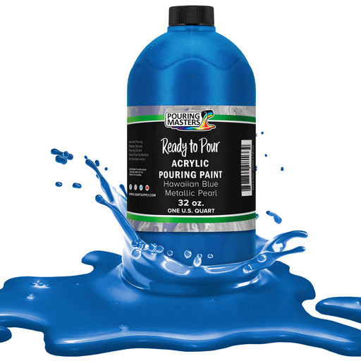 Hawaiian Blue Metallic Pearl Acrylic Ready to Pour Pouring Paint Premium 32-Ounce Pre-Mixed Water-Based - Painting Canvas, Wood, Crafts, Tile, Rocks