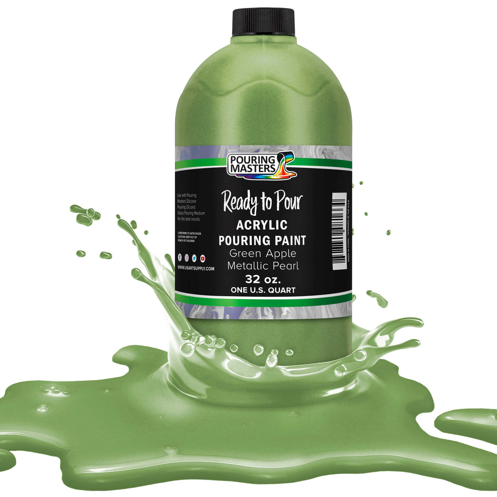 Green Apple Metallic Pearl Acrylic Ready to Pour Pouring Paint Premium 32-Ounce Pre-Mixed Water-Based - Painting Canvas, Wood, Crafts, Tile, Rocks
