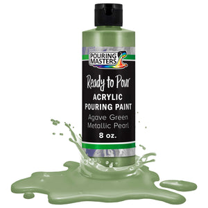 Pouring Masters Agave Green Metallic Pearl Ready to Pour Acrylic Pouring Paint - Premium 8-Ounce Pre-Mixed Fluid Acrylic Paint - Fluid Art Supplies for Canvas, Wood, Paper, Tile & Rocks