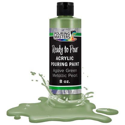 Pouring Masters Agave Green Metallic Pearl Ready to Pour Acrylic Pouring Paint - Premium 8-Ounce Pre-Mixed Fluid Acrylic Paint - Fluid Art Supplies for Canvas, Wood, Paper, Tile & Rocks