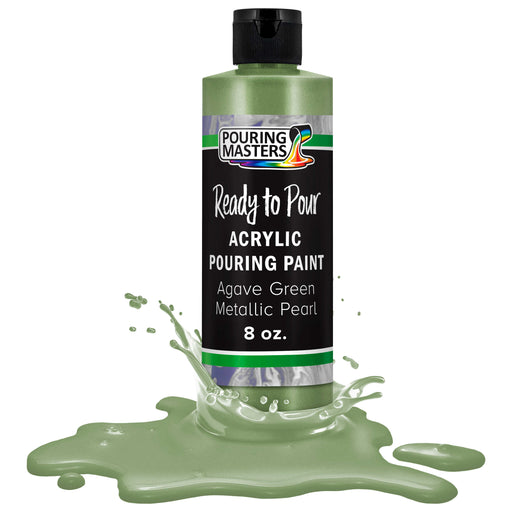 Agave Green Metallic Pearl Acrylic Ready to Pour Pouring Paint Premium 8-Ounce Pre-Mixed Water-Based - Painting Canvas, Wood, Crafts, Tile, Rocks